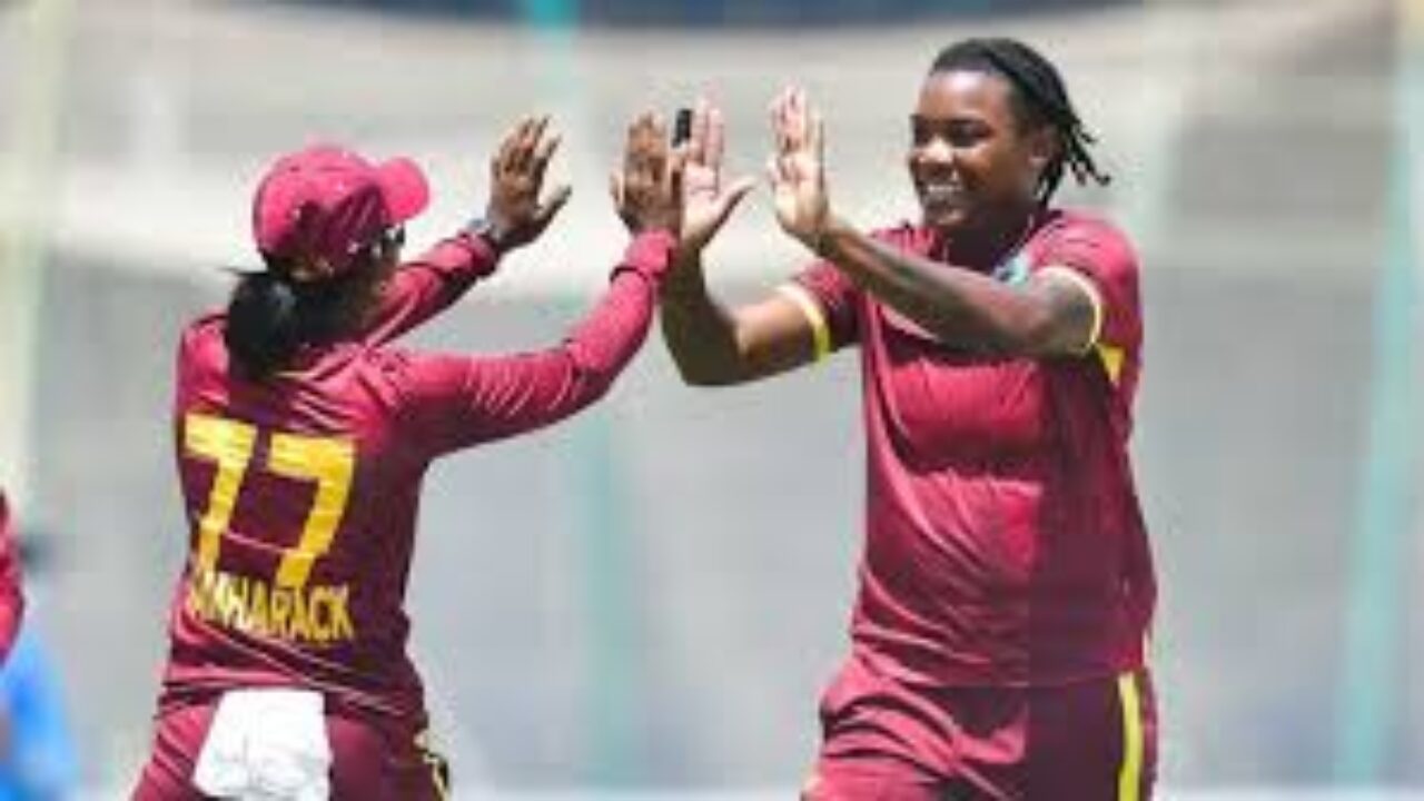 Karishma Ramharack celebrates a wicket with Chinelle Henry. (Photo credit - CWI Media)