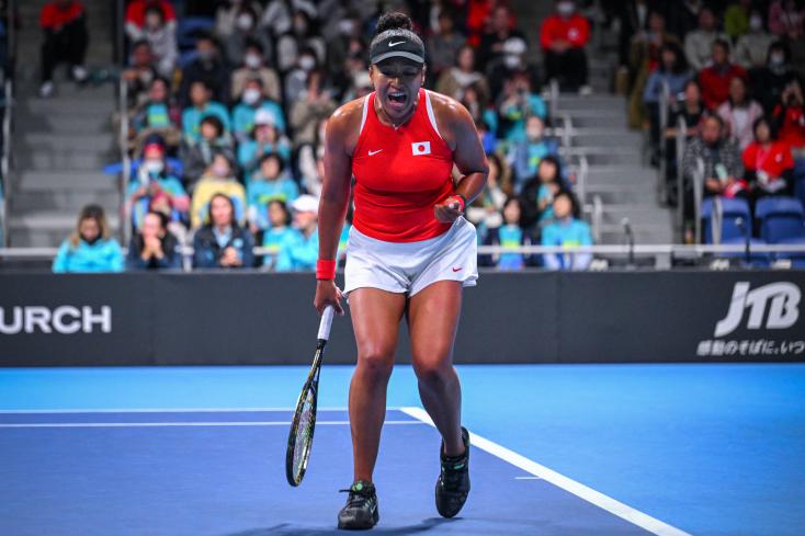 Naomi Osaka during her victory against Kazakh Yulia Putintseva in qualifying for the Billie Jean King Cup on April 12, 2024 in Tokyo.  The former Japanese world No.1 hopes to be selected for the Paris Games this summer YUICHI YAMAZAKI / AFP/ARCHIVES 