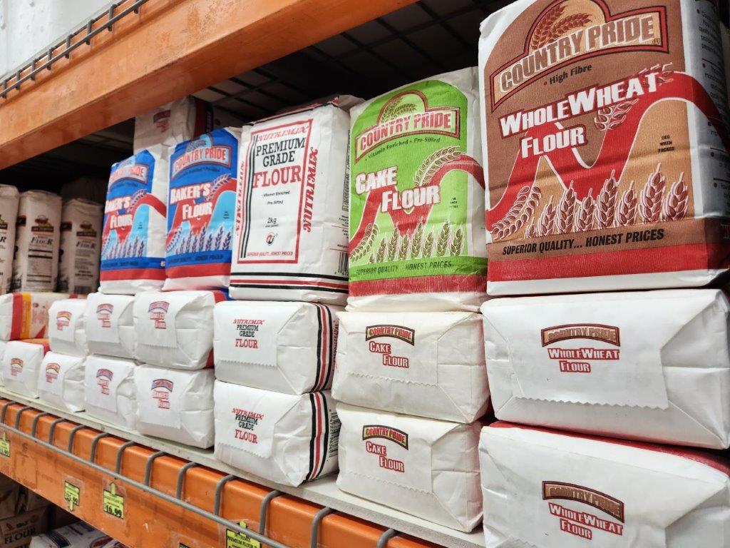 Country Pride flour produced by Nutrimix Flour Mills on grocery shelves. Photo by Darlisa Ghouralal.