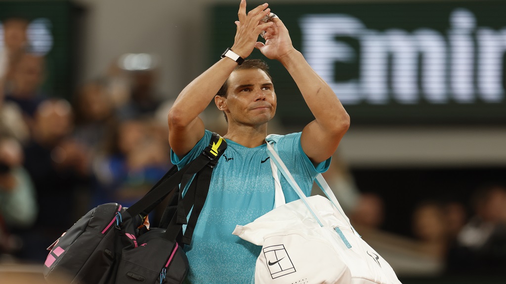 Spain's Rafael Nadal waves as he leaves the court after losing against Germany's Alexander Zverev during their first round match of the French Open tennis tournament at the Roland Garros stadium in Paris, Monday, May 27, 2024. (AP Photo/Jean-Francois Badias).