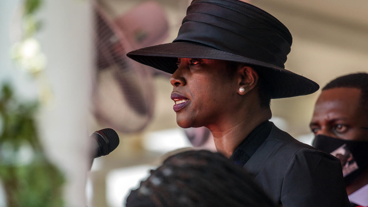 Martine Moïse during the funeral of her husband, President Jovenel Moïse, on July 13, 2021 in Cap-Haïtien (Haiti).  © Valérie Baeriswyl, AFP