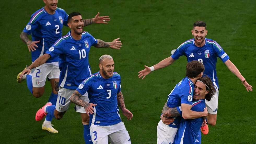 Italian Nicolo Barella and his teammates celebrate their second goal against Albania at Euro-2024 on June 15 in Dortmund OZAN KOSE / AFP  