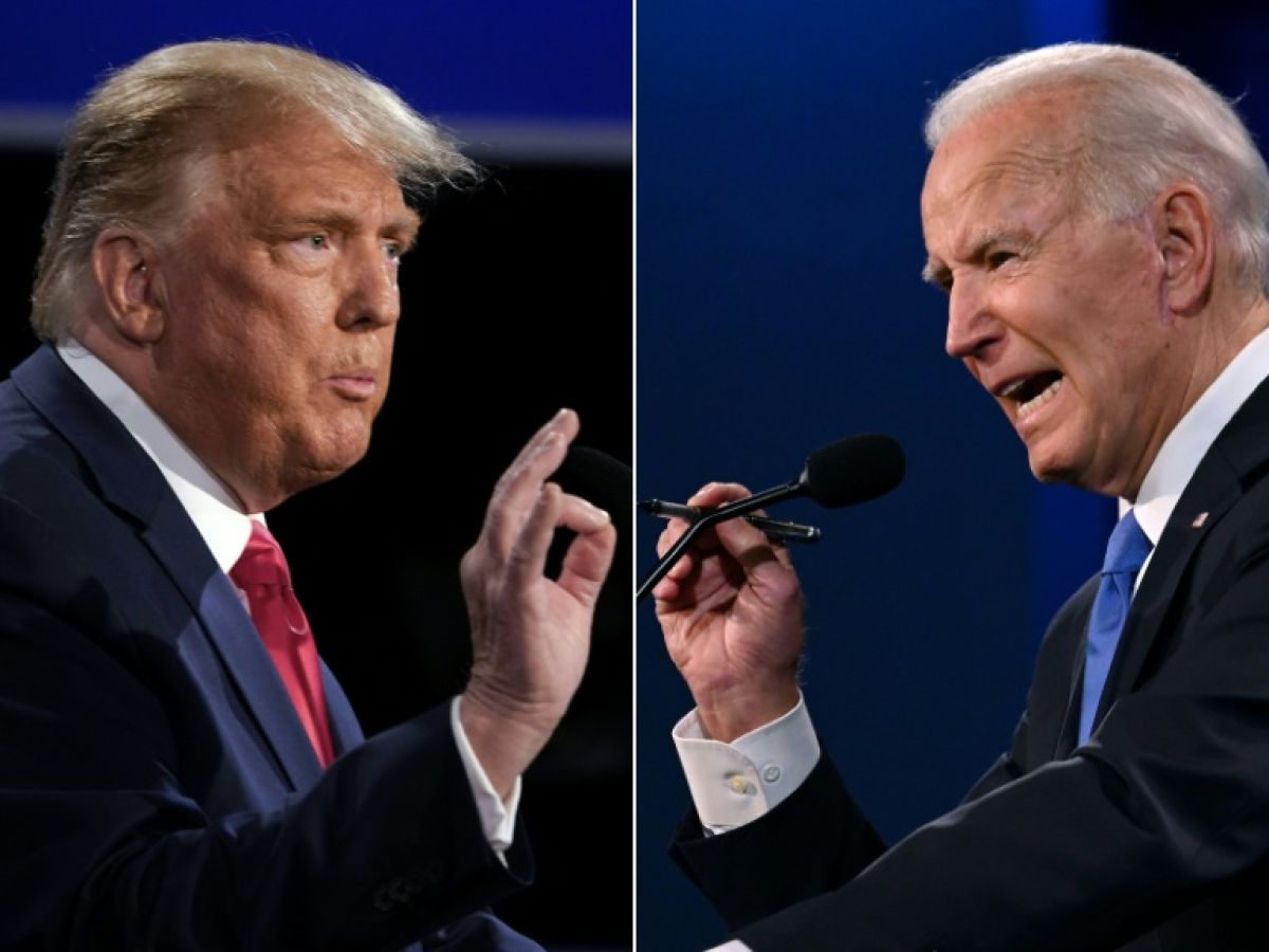 Image combination created on October 22, 2020: Former US President Donald Trump (L) and current US President Joe Biden (R) during the final presidential debate of 2020 in Nashville, Tennessee, USA, on October 22, 2020 BRENDAN SMIALOWSKI, JIM WATSON / AFP 