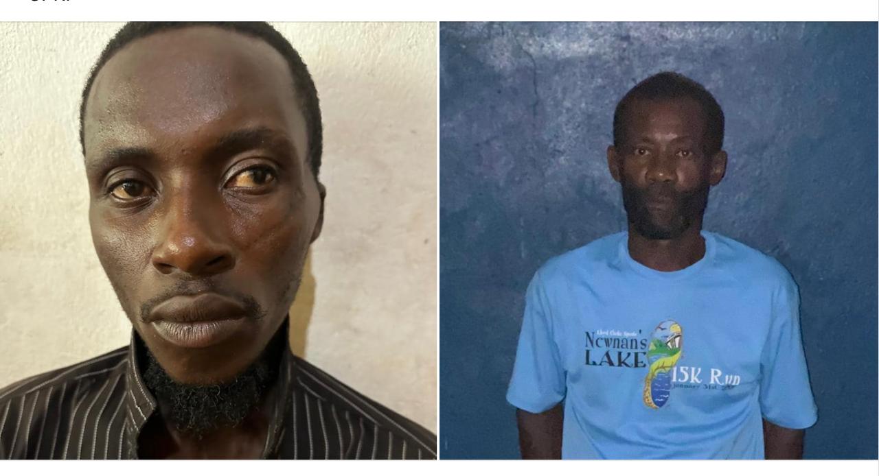 Two prison escapees apprehended by the South-East Police (Josué Sylvestre and Jean Simon Lionel).  Images: PNH