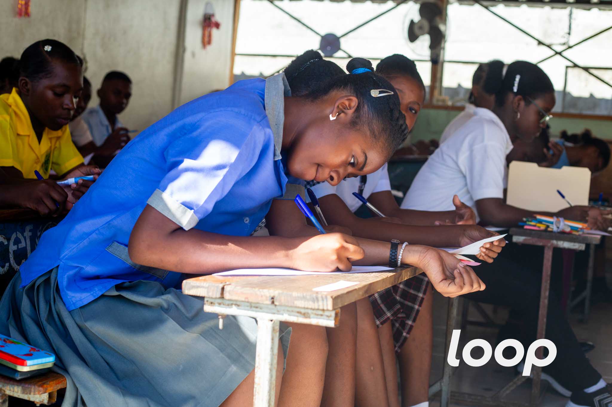 A 9th AF student in full concentration during the July 2023 exams. Photo: Marc Henley Augustin/ Loop Haiti
