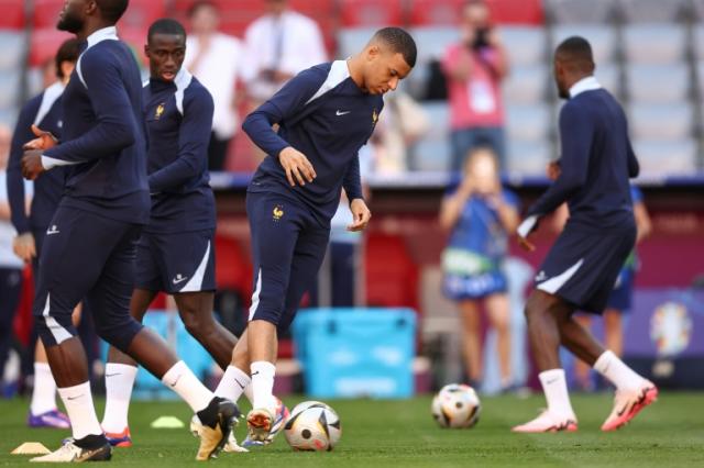 The French team with Kylian Mbappé during a training session in Munich, July 8, 2024, on the eve of the match against Spain AFP FRANCK FIFE 