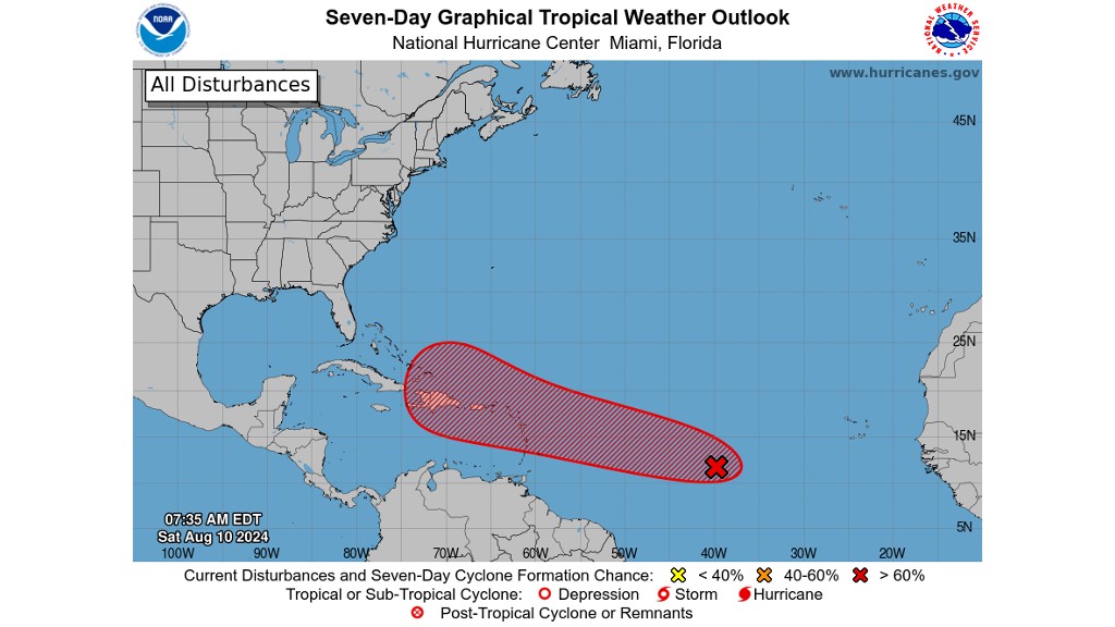 Tropical depression likely to form near the Lesser Antilles next week