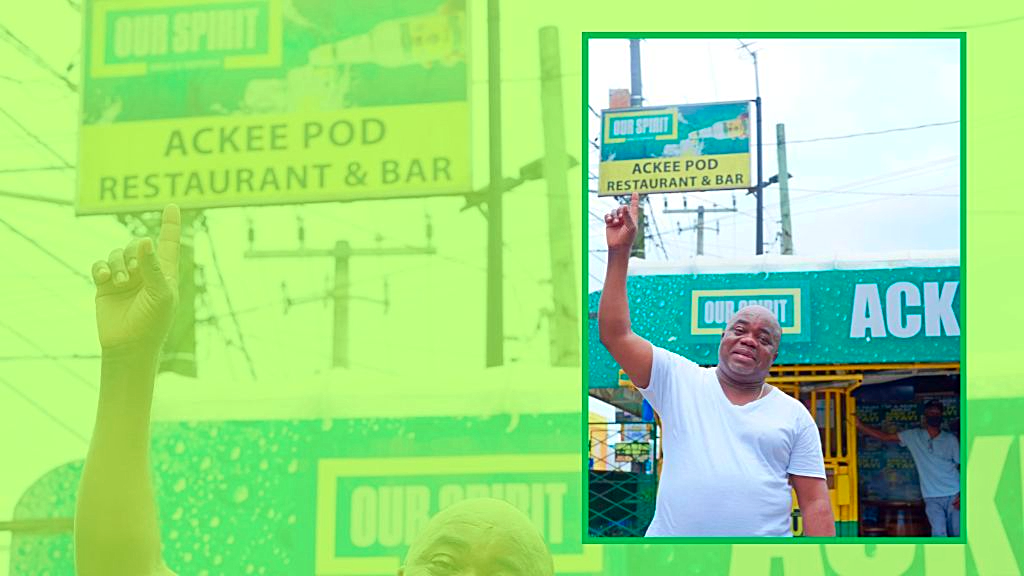 Welcome to Ackee Pod, a restaurant and bar that needs no introduction in Linstead. Proud owner, Leon Anderson shows off his signage. (Photos: Contributed)