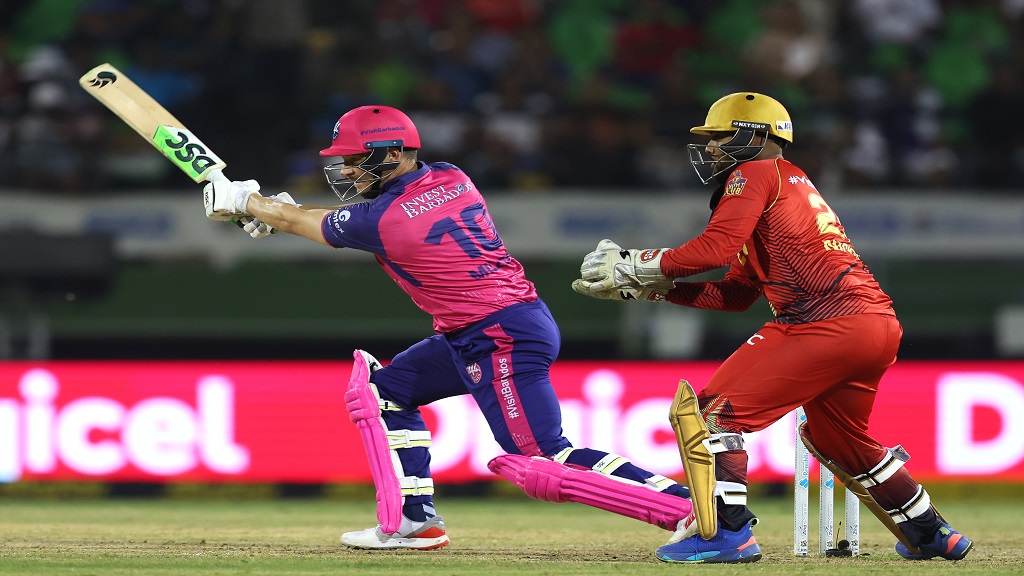 David Miller of the Barbados Royals in action during the Republic Bank Caribbean Premier League eliminator match against the Trinbago Knight Riders at Providence Stadium, Georgetown, Guyana, on Tuesday, October 1, 2024. (PHOTO: Ashley Allen - CPL T20 via Getty Images).
