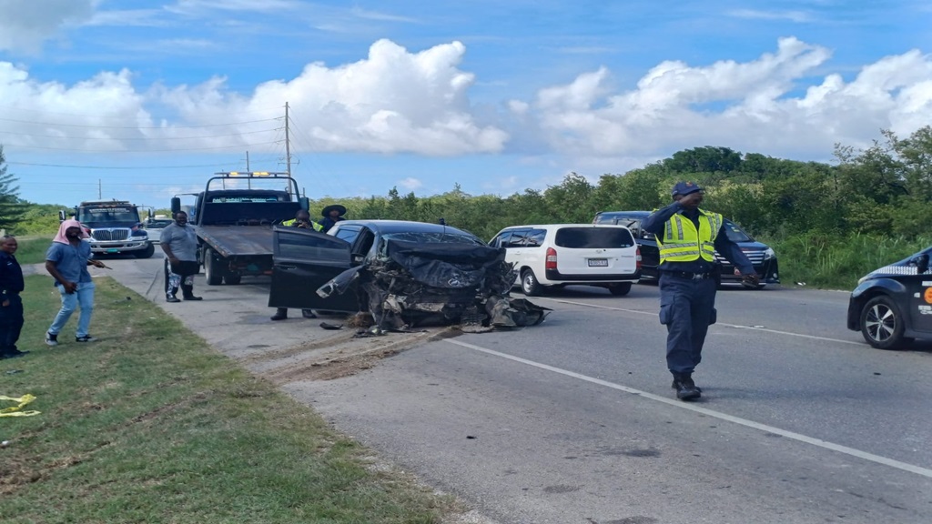 The scene of the vehicular crash that resulted in three deaths on Friday.