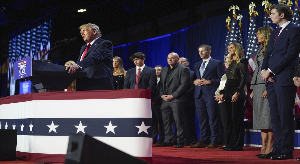 President-elect of the United States Donald Trump with members of his family. 