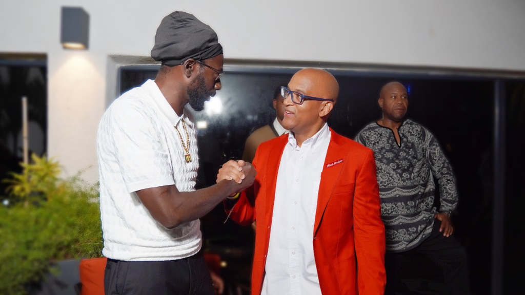 Reggae artiste Buu Banton greets Red Stripe’s Head of Commercial Sean Wallace at the launch of the Intimate concert series set for January 2025.