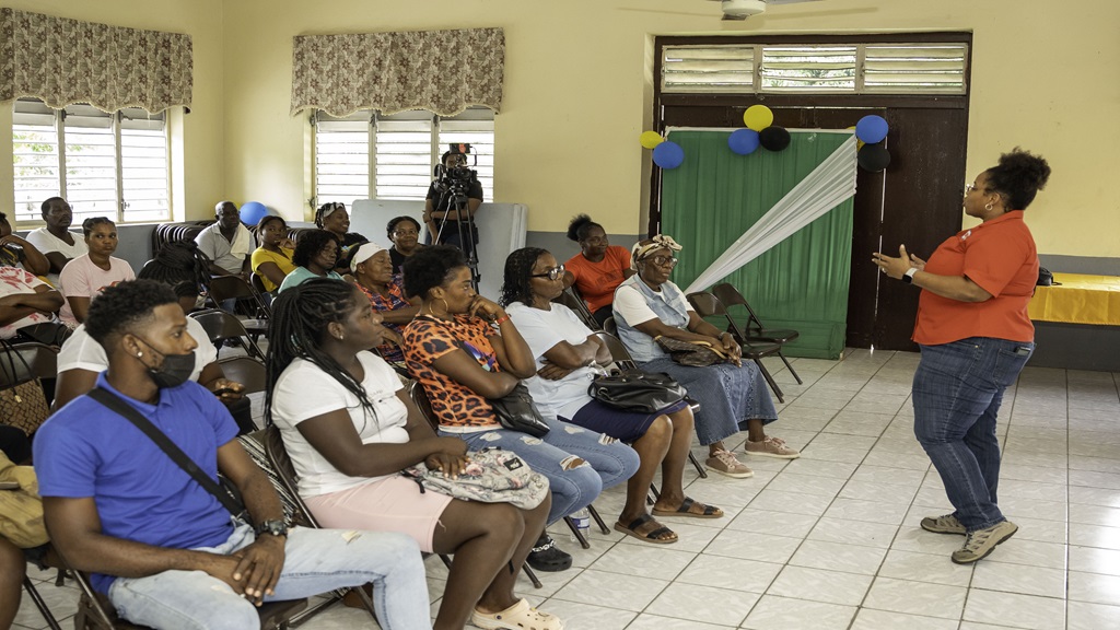 Hi-Pro Veterinarian, Dr Kathy-Ann Leon, speaks to farmers in St Thomas during the company’s recent feeder meeting in the parish. Over 30 farmers were in attendance and benefitted from the information session.