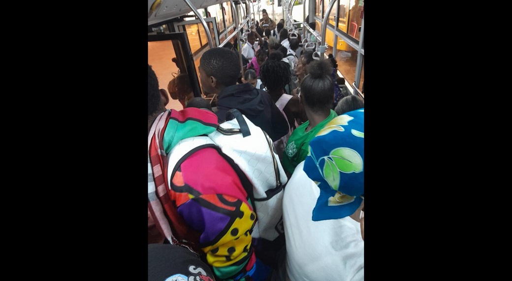 Children with disabilities on their way to school on public transportation.