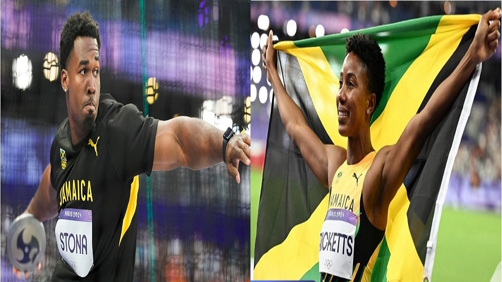 Roje Stona (left) and Shanieka Ricketts were named RJRGleaner National Sportsman and Sportswoman of the Year at a ceremony held on Friday night at the Jamaica Pegasus Hotel.