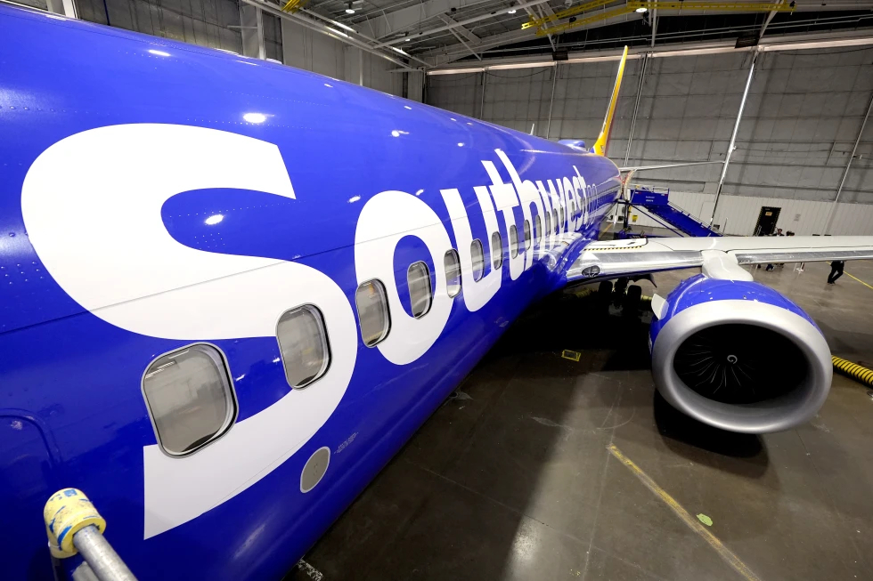 A retrofitted Southwest Airlines passenger jet is shown in a hangar at Love Field on Sept. 26, 2024, in Dallas. (AP Photo/Tony Gutierrez, File)