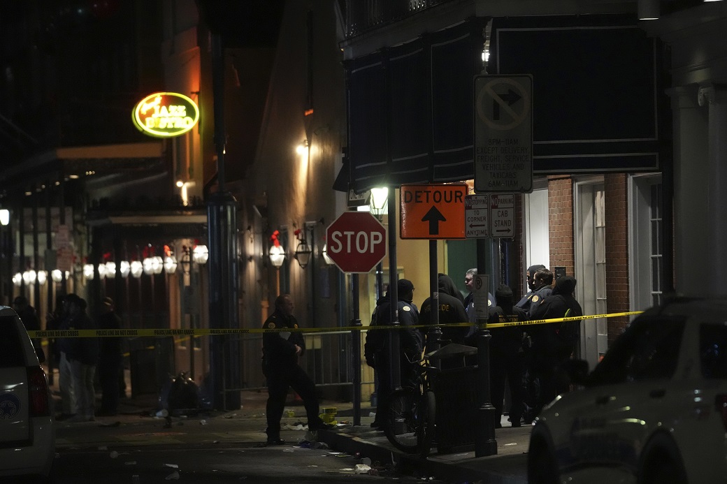 Emergency services attend the scene after a vehicle drove into a crowd on New Orleans' Canal and Bourbon Street, Wednesday, January 1, 2025. ((Photo: AP)