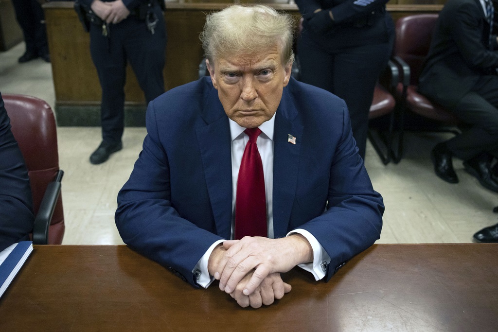 FILE - Former President Donald Trump waits for the start of proceedings in Manhattan criminal court, April 23, 2024, in New York. (AP Photo/Yuki Iwamura, Pool, File)
