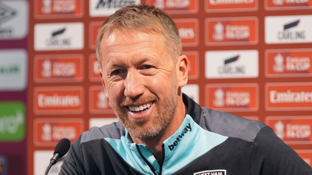 New West Ham United manager Graham Potter takes part in a press conference at the London Stadium, in London, Thursday, Jan. 9, 2025. (Yui Mok/PA via AP).