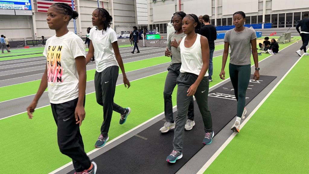 Hydel High athletes during a practice session at the Ocean Breeze Athletic Complex in Staten Island, New York, ahead of the inaugural New York International Showcase on Thursday, January 23, 2024.