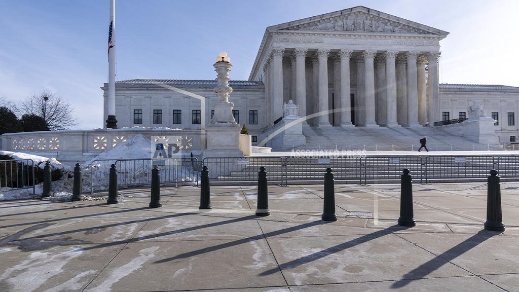 The Supreme Court is seen as the court discusses TikTok, Friday, January 10, 2025, in Washington. (AP Photo/Jacquelyn Martin)
