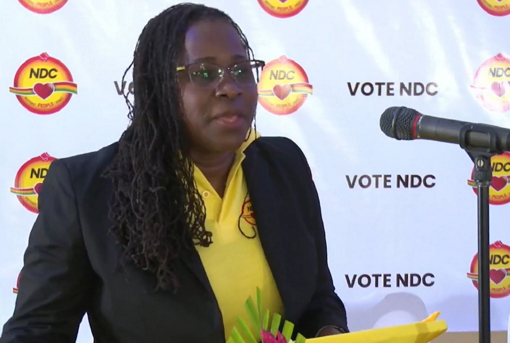 File: NDC candidate Claudette Joseph was speaking on the platform on June 6 when there was a bottle-throwing incident in The Bocas, St George South-East constituency. 
