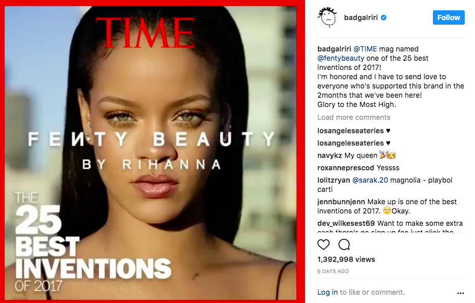 Rihanna loves Gloss Bomb; Fenty Beauty makes TIME Best Invention