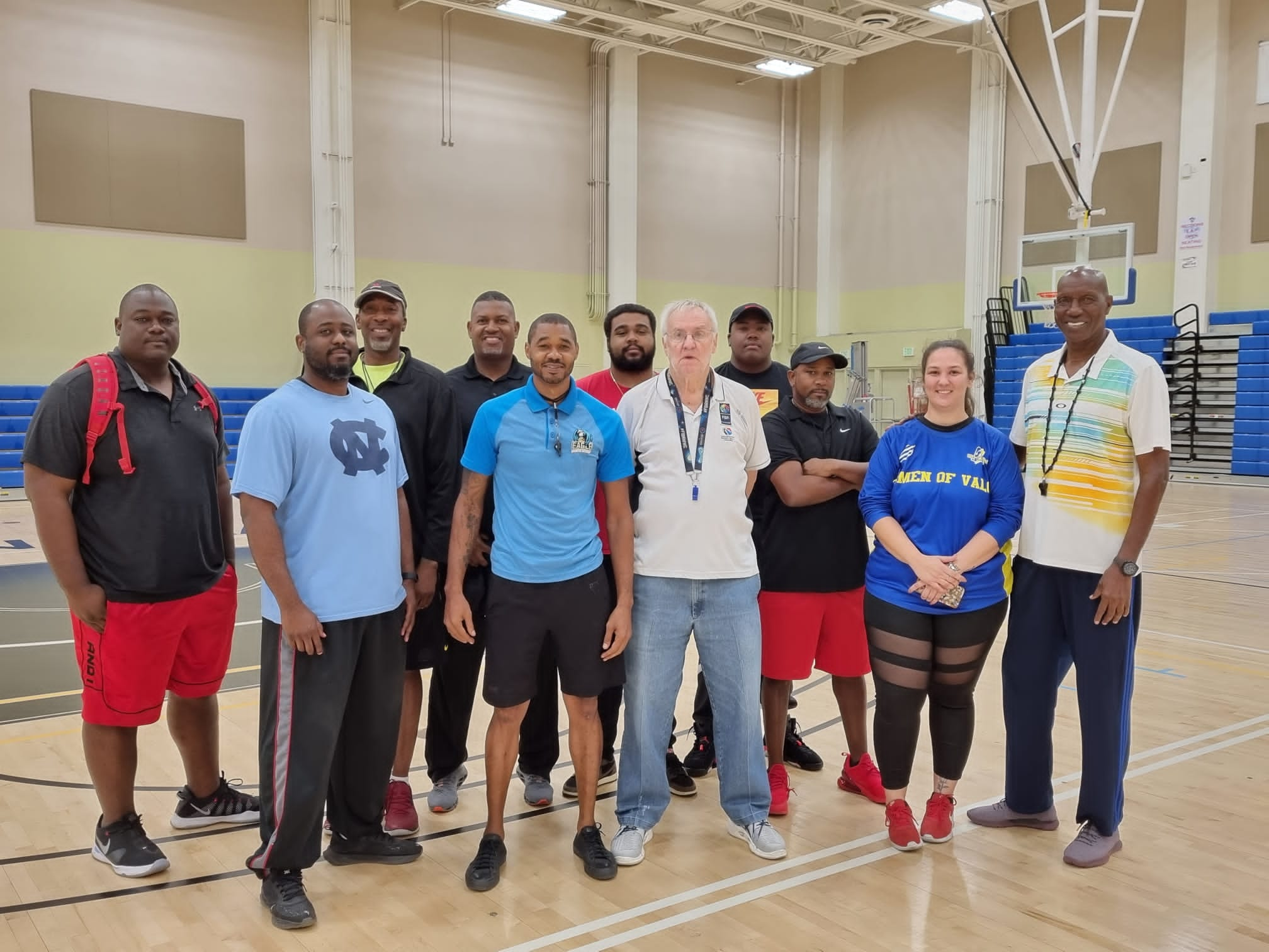 Eckerd McField seen in front left, along with Nelson Isley (Center) and other local coaches for the WABC FIBA Level 1 Coaching Competency certification course 