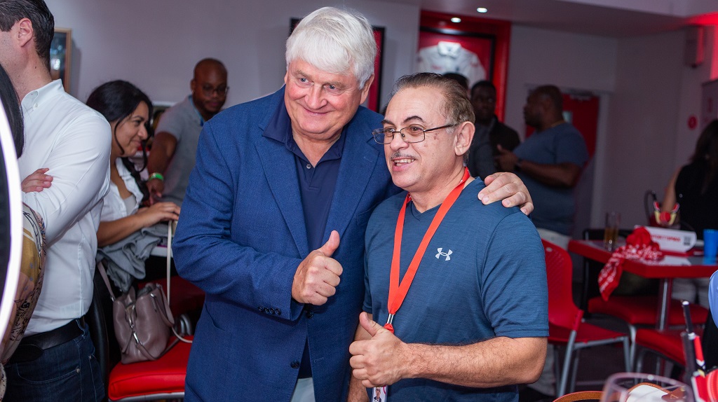 Digicel founder and Chairman Denis O'Brien with Denmar Richards, Head of Facilities, Digicel Trinidad and Tobago.