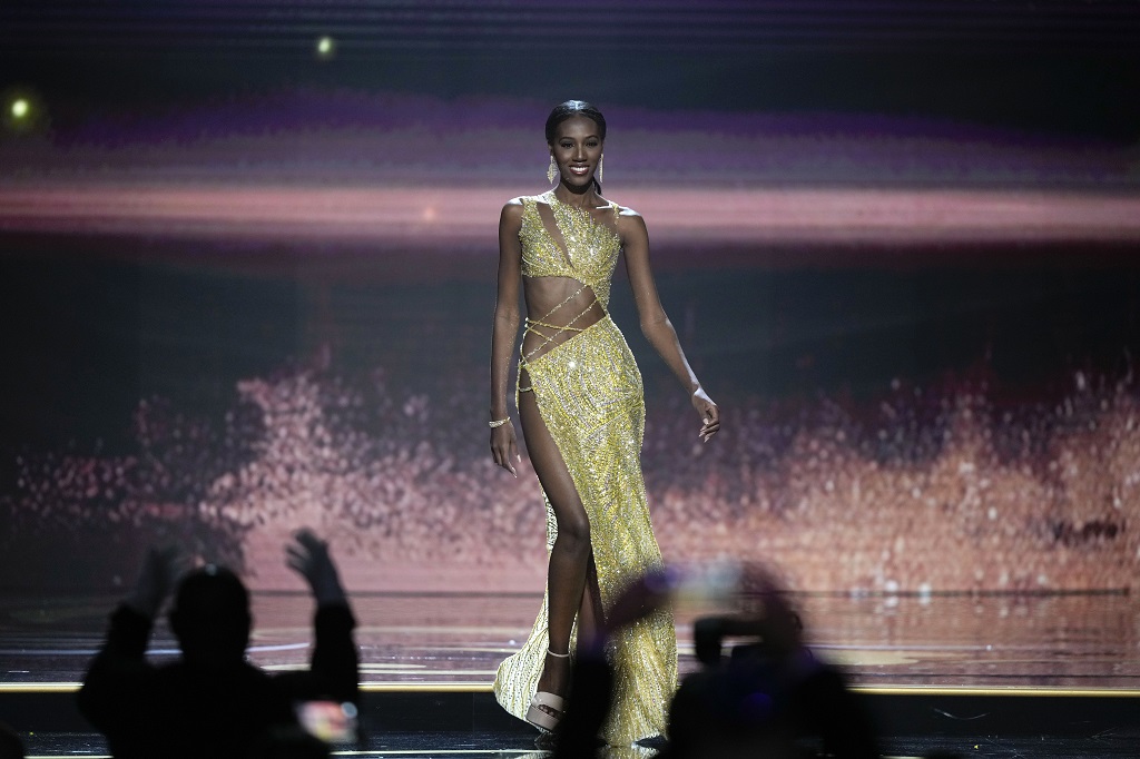 Miss Haiti Mideline Felizora competes in the evening gown competition during the final round of the 71st Miss Universe pageant in New Orleans, Saturday, Jan. 14, 2023.  (AP Photo/Gerald Herbert)
