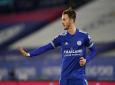Leicester's James Maddison celebrates after scoring the opening goal during the English Premier League football match against Southampton at the King Power Stadium in Leicester, England, Saturday, Jan. 16, 2021. (Tim Keeton/Pool via AP).