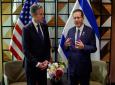 US Secretary of State Antony Blinken, left, and Israeli President Isaac Herzog talk during their meeting in Tel Aviv, Israel, Wednesday, May 1, 2024. (Evelyn Hockstein/Pool Photo via AP)